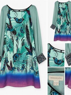 Monsoon Mint Green Butterfly & Palm Print Chiffon Sleeve Tunic
